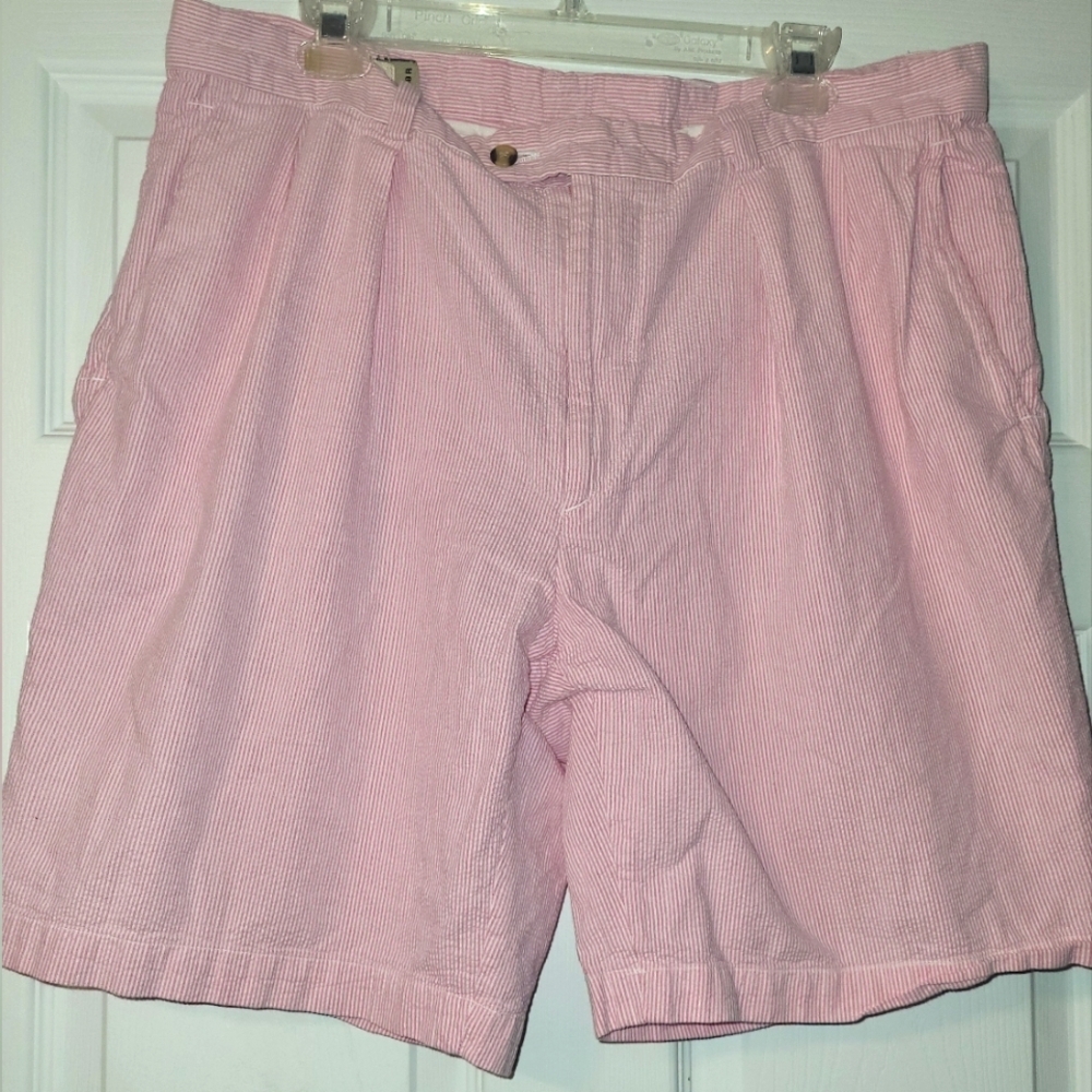 Peter Millar Pink Striped Seersucker Shorts Size‎ 38 Regular Pink White